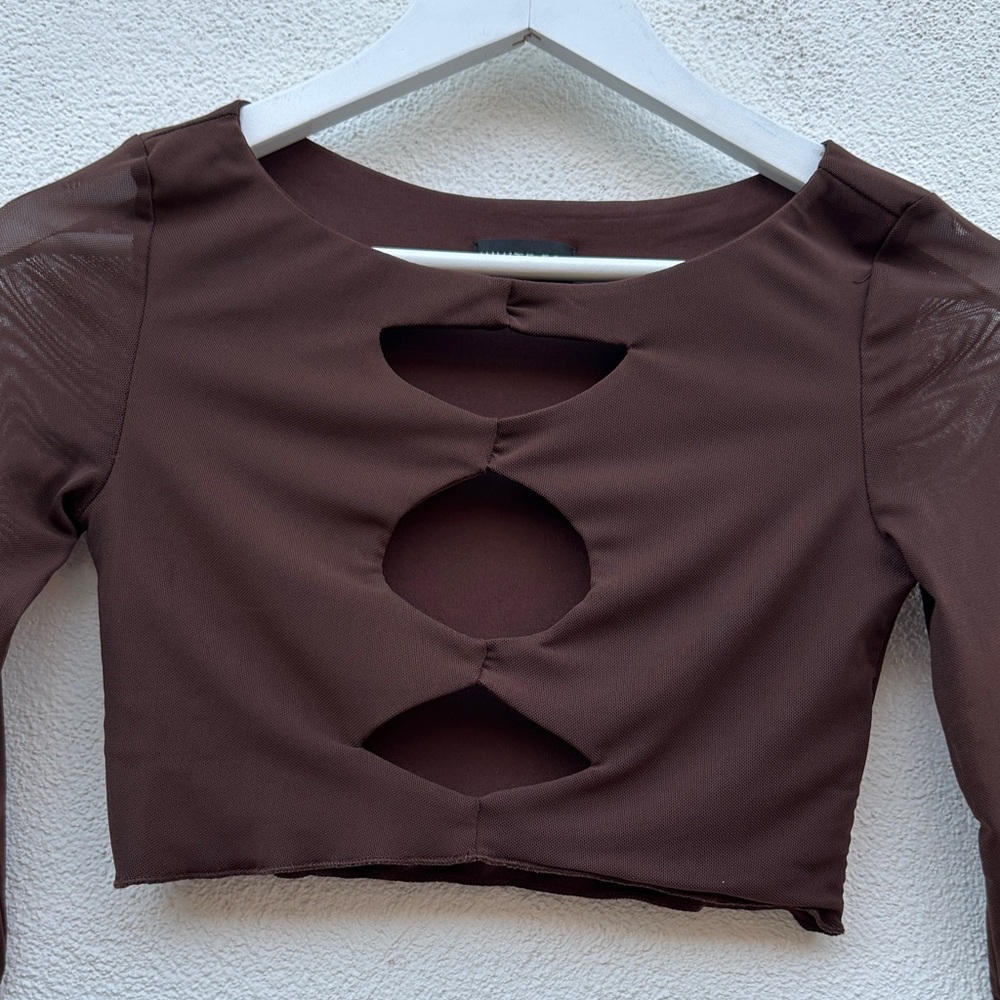White Fox Brown Cut-Out Long Sleeve Top